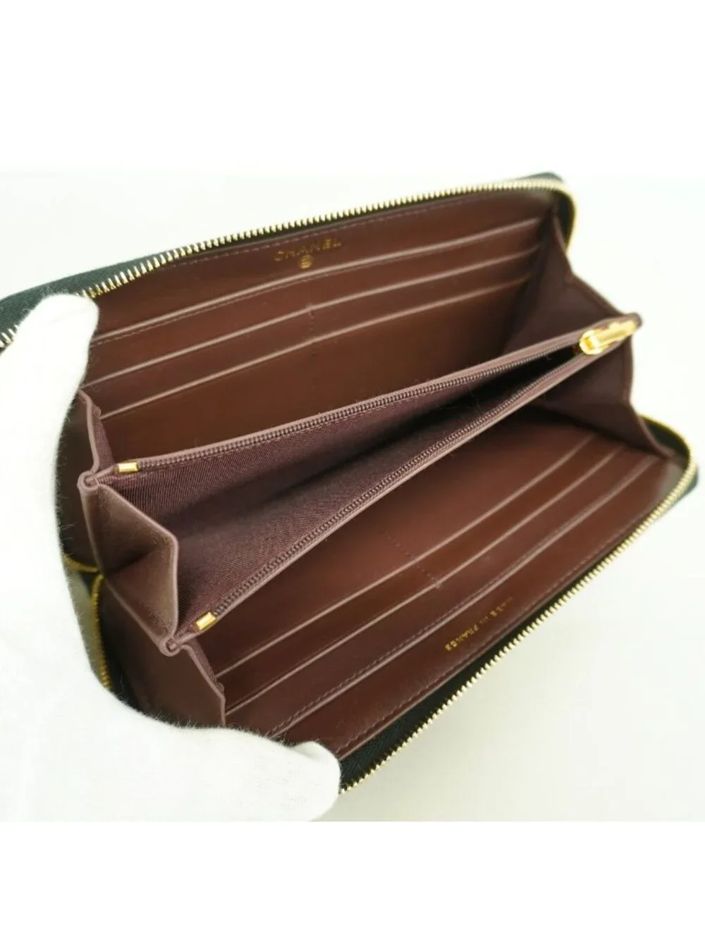 Chanel Wallet Quilted Caviar Leather Black Gold